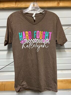 Hard Fought Hallelujah Short Sleeve V-Neck Tee - Brown